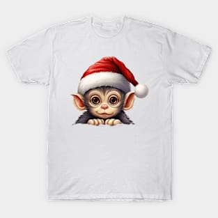 Christmas Peeking Baby Monkey T-Shirt